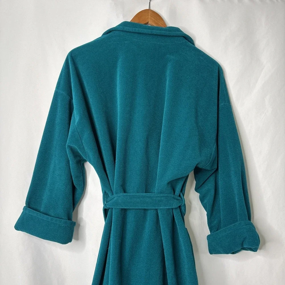 Vanity Fair Vintage Womens M Green‎ Aqua Fleece Long Sleeve Robe Sleepwear USA